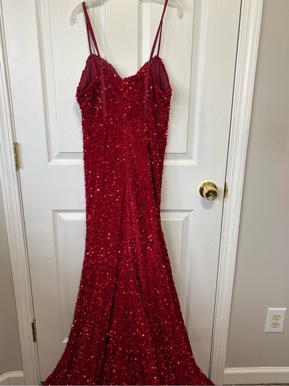 Amazon Red Sequin Spaghetti Strap Prom Dress